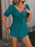 Ruched V-Neck Flounce Sleeve Blouse - Trendsi - Flyclothing LLC