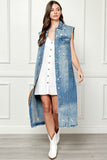 Veveret Full Size Distressed Sleeveless Longline Denim Jacket - Flyclothing LLC