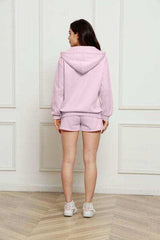 Zip Up Drawstring Hoodie and Shorts Set - Trendsi - Flyclothing LLC