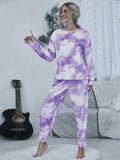 Tie-dye Round Neck Top and Drawstring Pants Lounge Set - Trendsi - Flyclothing LLC