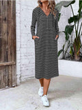 Striped Zip Front Hooded Dress - Trendsi