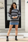 Striped Frayed Hem Round Neck Sweater - Trendsi