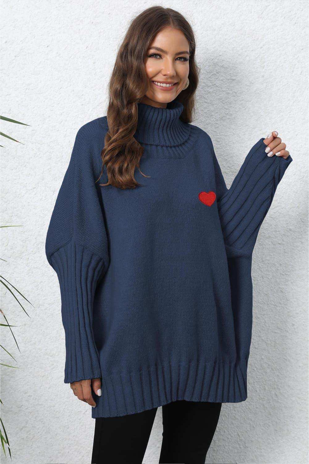 Turtle Neck Long Sleeve Ribbed Sweater - Trendsi - Flyclothing LLC