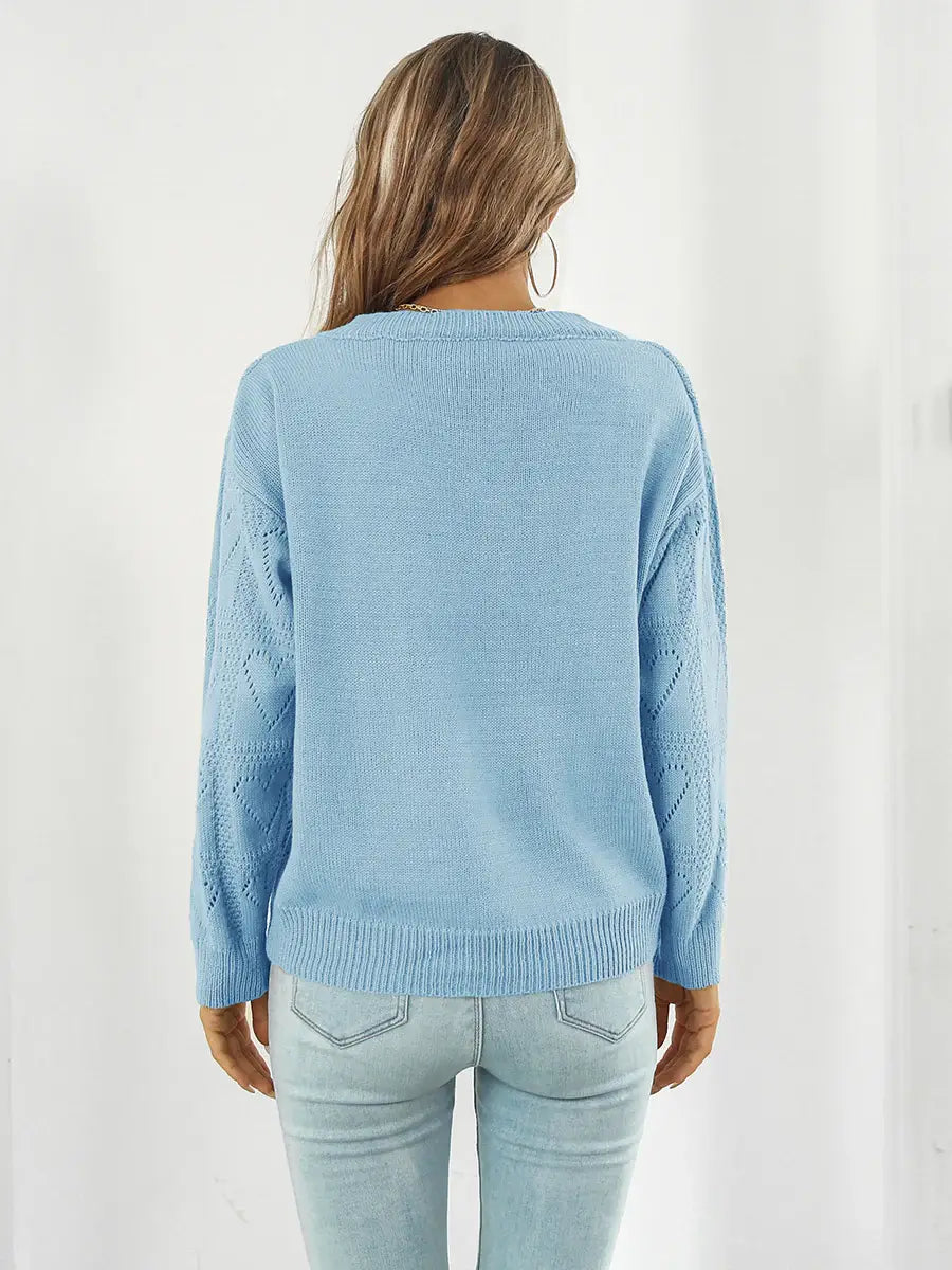 Openwork V-Neck Sweater - Trendsi - Flyclothing LLC