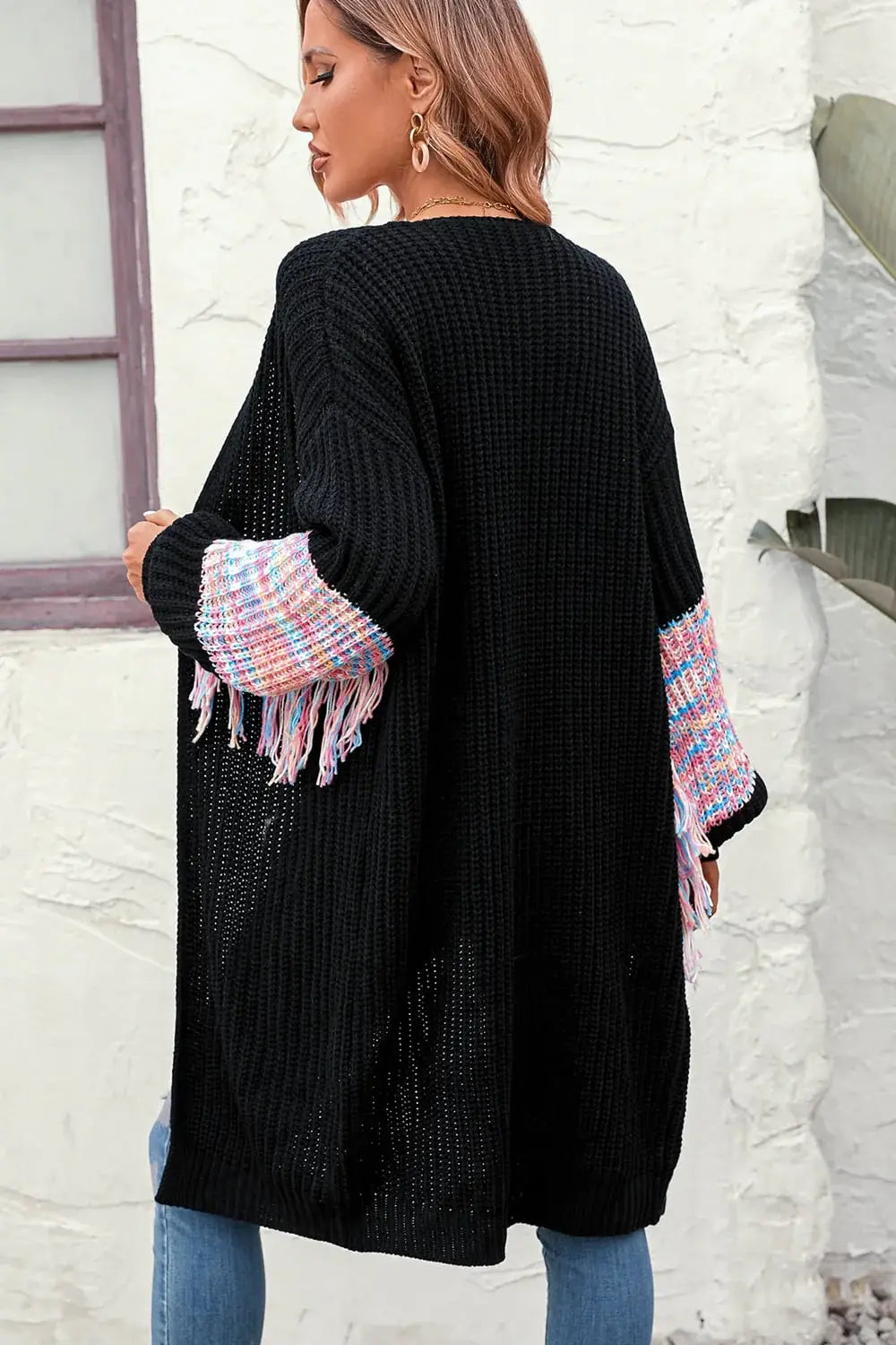 Fringe Sleeve Dropped Sholder Cardigan - Trendsi - Flyclothing LLC