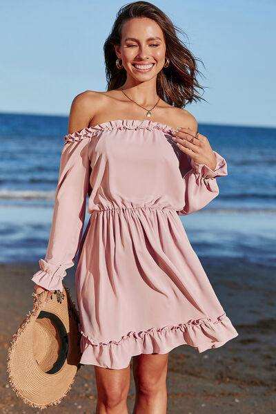 Frill Off-Shoulder Flounce Sleeve Dress - Trendsi - Flyclothing LLC