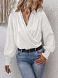 Surplice Smocked Lantern Sleeve Blouse - Trendsi - Flyclothing LLC