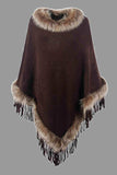 Faux Fur Trim Fringed Poncho - Trendsi - Flyclothing LLC