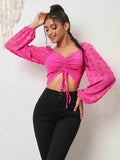 Swiss Dot Drawstring Cropped Blouse - Trendsi - Flyclothing LLC