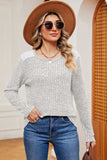 Eyelet Ribbed Round Neck Long Sleeve T-Shirt - Trendsi - Flyclothing LLC