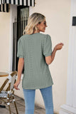 Eyelet Puff Sleeve V-Neck Top - Trendsi - Flyclothing LLC