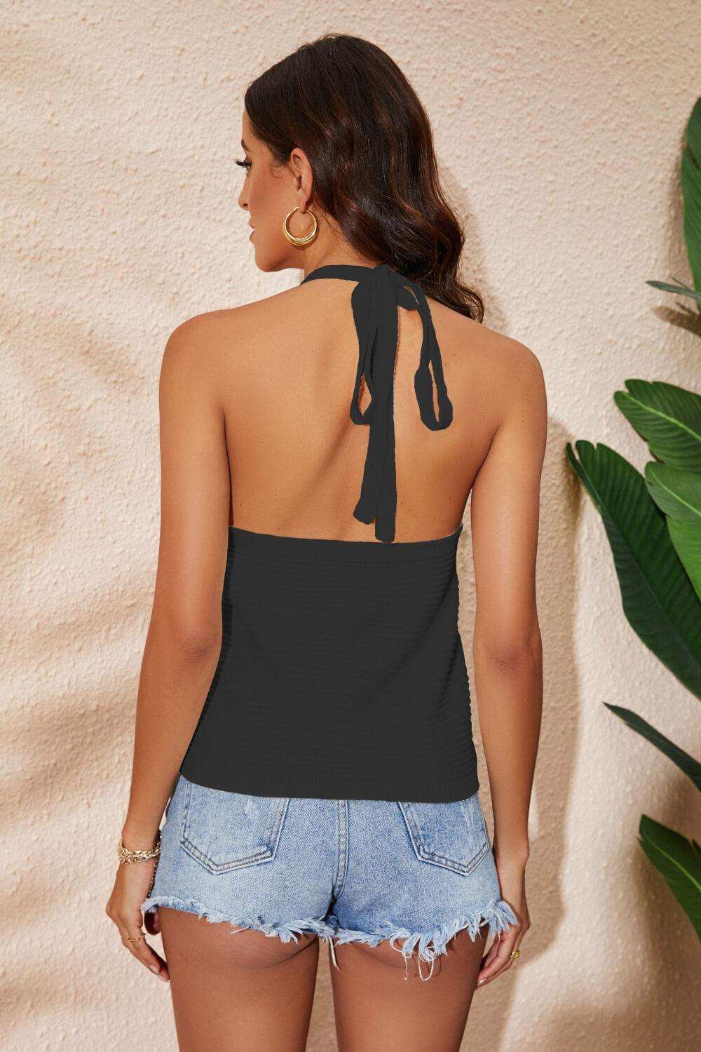 Rainbow Stripe Halter Neck Knit Tank - Trendsi - Flyclothing LLC