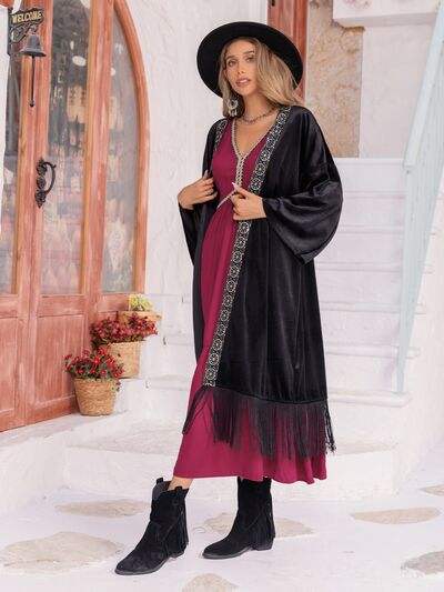 V-Neck Lantern Sleeve Ruffle Hem Dress - Trendsi - Flyclothing LLC