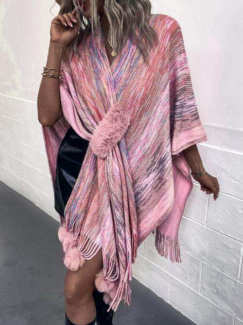 Heathered Fringe Hem Poncho - Trendsi - Flyclothing LLC