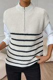 Striped Mock Neck Half Zip Sweater Vest - Trendsi - Flyclothing LLC