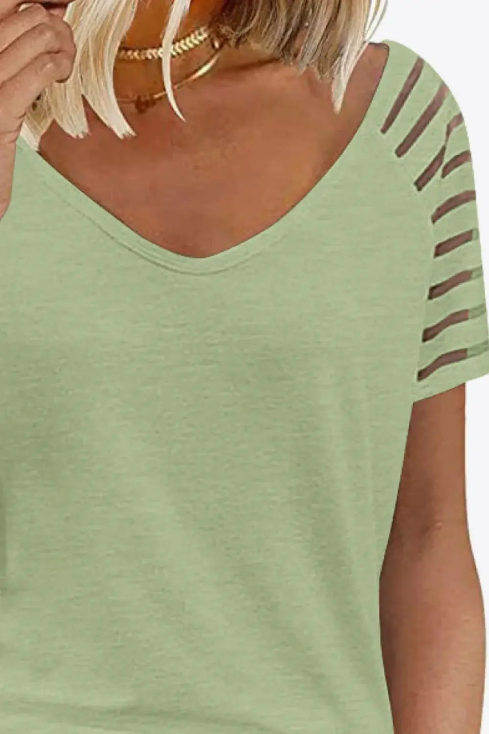 V-Neck Raglan Sleeve Tee - Trendsi - Flyclothing LLC