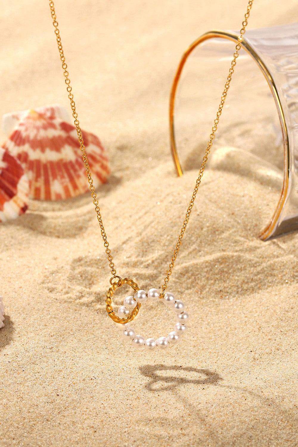 Pearl Hoop Link Pendant Necklace - Trendsi - Flyclothing LLC