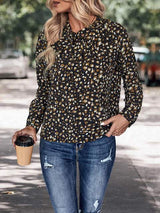 Printed Tie Neck Long Sleeve Top - Trendsi - Flyclothing LLC