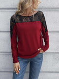 Lace Long Sleeve Round Neck Tee - Trendsi - Flyclothing LLC