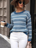 Striped Round Neck Long Sleeve Sweater - Trendsi