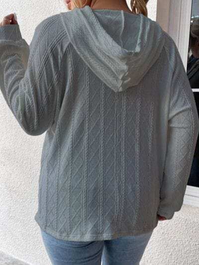 Textured Drawstring Kangaroo Pocket Hoodie - Trendsi - Flyclothing LLC