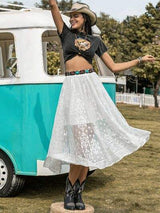 Embroidered Elastic Waist Skirt - Trendsi - Flyclothing LLC