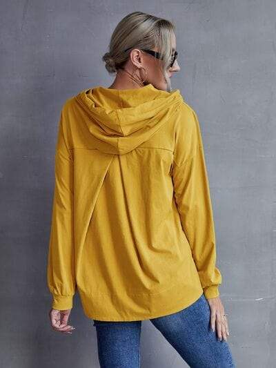 Drawstring Pocketed Dropped Shoulder Hoodie - Trendsi - Flyclothing LLC