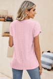 Eyelet V-Neck Petal Sleeve T-Shirt - Trendsi - Flyclothing LLC