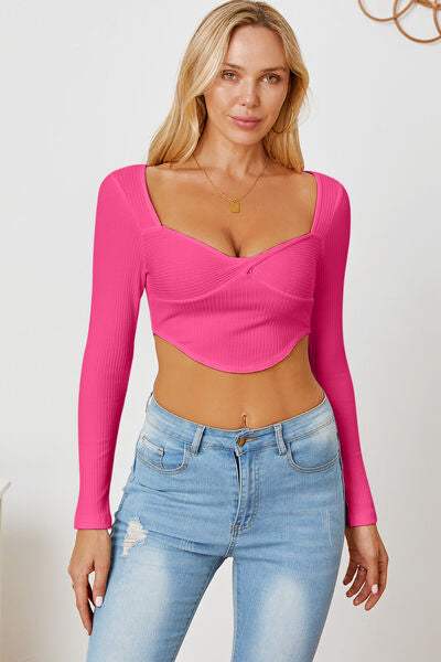 Ribbed Long Sleeve T-Shirt - Trendsi - Flyclothing LLC