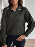 Half Zip Dropped Shoulder Sweater - Trendsi - Flyclothing LLC