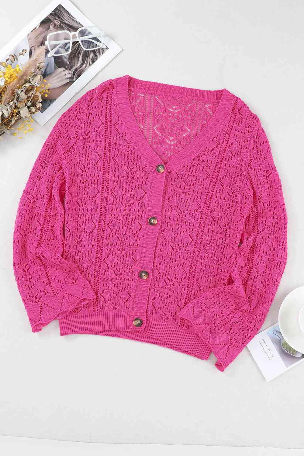 Openwork Button Down Cardigan - Trendsi