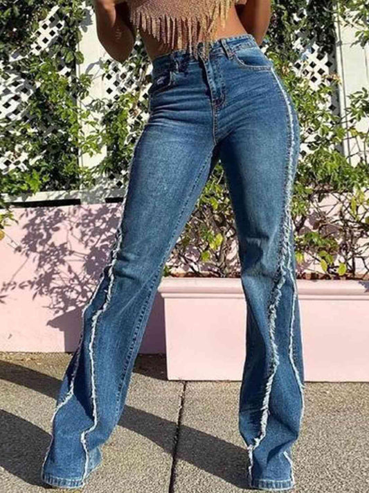Raw Hem High Waist Jeans - Trendsi