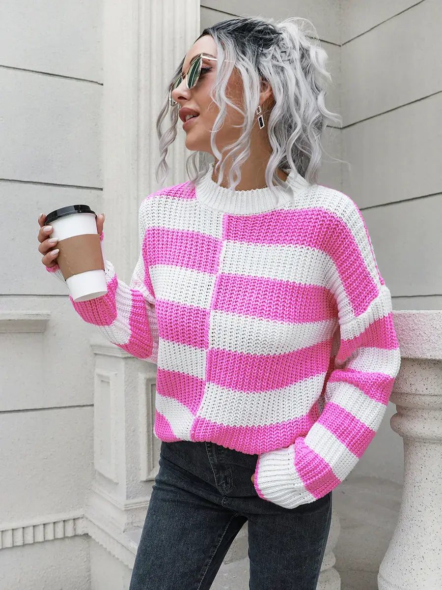 Two-Tone Dropped Shoulder Sweater - Trendsi - Flyclothing LLC