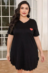 Plus Size Lace Trim V-Neck Short Sleeve Night Dress - Trendsi - Flyclothing LLC