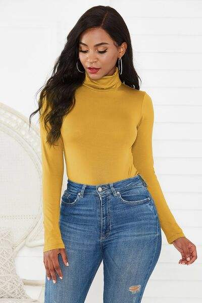 Turtleneck Long Sleeve Bodysuit - Trendsi - Flyclothing LLC