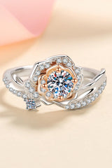 925 Sterling Silver Rose-Shaped Moissanite Ring - Trendsi