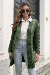 Open Front Cable-Knit Cardigan - Trendsi