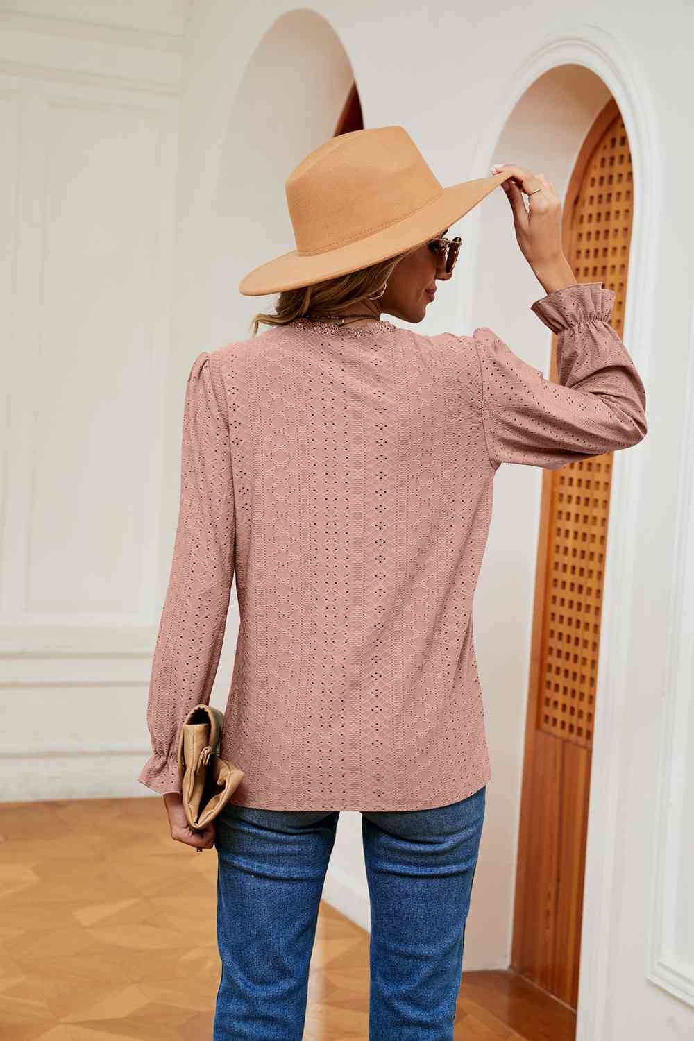 V-Neck Flounce Sleeve Blouse - Trendsi - Flyclothing LLC