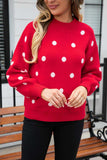 Polka Dot Round Neck Dropped Shoulder Sweater - Trendsi - Flyclothing LLC