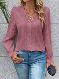 V-Neck Lace Detail Flounce Sleeve Blouse - Trendsi - Flyclothing LLC