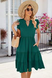 Ruched Notched Cap Sleeve Dress - Trendsi