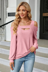 Cold Shoulder Square Neck Cutout Blouse - Trendsi - Flyclothing LLC