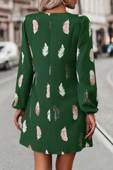 Feather Print V-Neck Dress - Trendsi - Flyclothing LLC