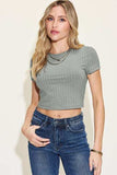 Basic Bae Full Size Ribbed Round Neck Short Sleeve T-Shirt - Trendsi - Flyclothing LLC