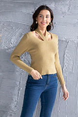Halter Neck Long Sleeve Sweater - Trendsi