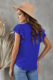 V-Neck Tie Hem Flutter Sleeve Blouse - Flyclothing LLC