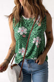 Printed Side Slit Round Neck Tank - Trendsi