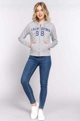 ACTIVE BASIC CALIFORNIA Zip Up Drawstring Long Sleeve Hoodie - Trendsi - Flyclothing LLC