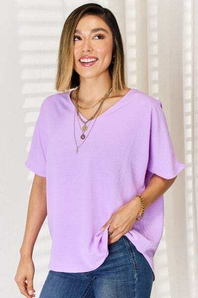 Zenana Texture Short Sleeve T-Shirt - Trendsi - Flyclothing LLC