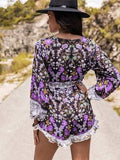 Printed Frill Half Button Balloon Sleeve Romper - Trendsi - Flyclothing LLC